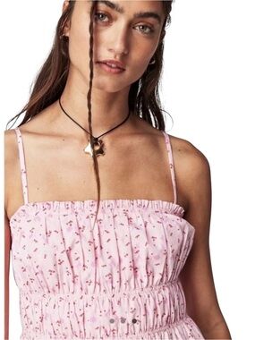Free People Gabby Pink Floral Mini Dress Size L | Pockets | Boho EUC